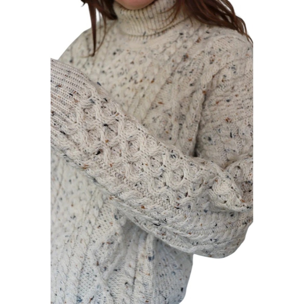 Carraig Donn Aran Sweater Womens XL Cream Wool Cable Knit Fisherman Ireland Made